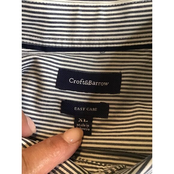 Croft & Barrow Mens XL Striped Button-Down Shirt Long Sleeve Easy Care Blue & Wh - Picture 3 of 7